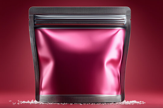 Shiny Pink Metallic Resealable Pouch for Packaging Mockup