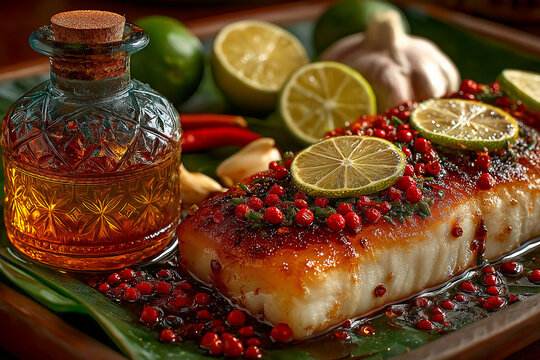 Gourmet Pan Seared White Fish with Lime and Red Peppercorns