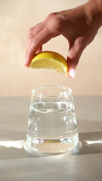 squeeze the juice from a slice of lemon into a glass of water