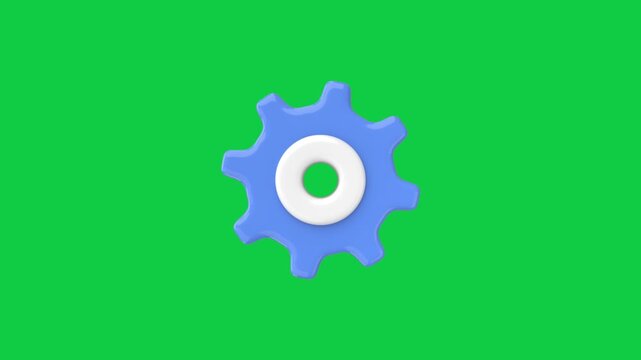 Blue Machinery Gear Setting Animated Icon. Animated 3D styled blue machinery cogwheel gear icon representing settings, backend configuration, automated process, and system options.