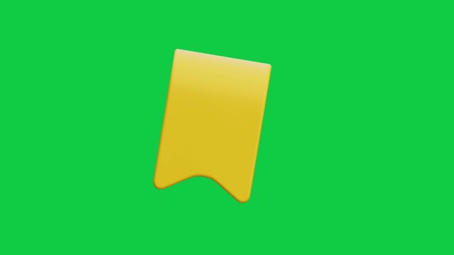 Flat Yellow Bookmark Label Animated Icon. Animated 3D styled vertical flat yellow bookmark ribbon icon for saving pages, tagging documents, and favorite lists.