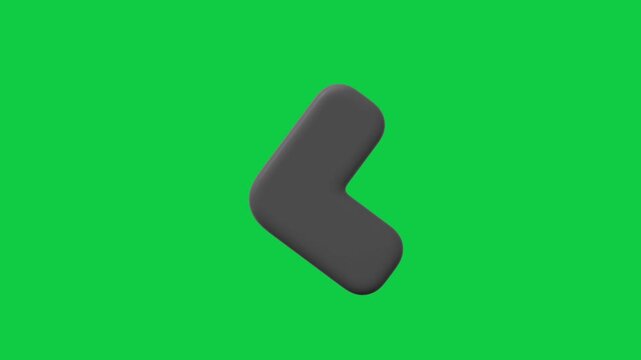 Dark Grey Arrow Pointer Animated Icon. Animated 3D styled glossy dark grey arrow icon pointing left or backward on a chroma key green screen.
