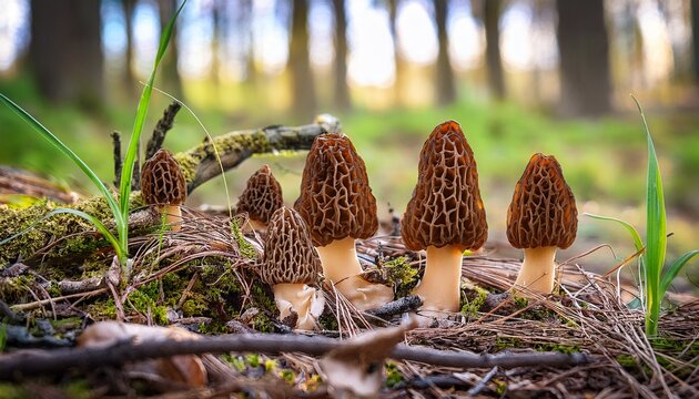 Spring Morel Mushrooms Grow In Their Natural Environment