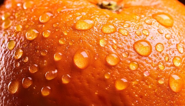 Macro Shot Of Fresh Water Droplets On Bright Orange Peel