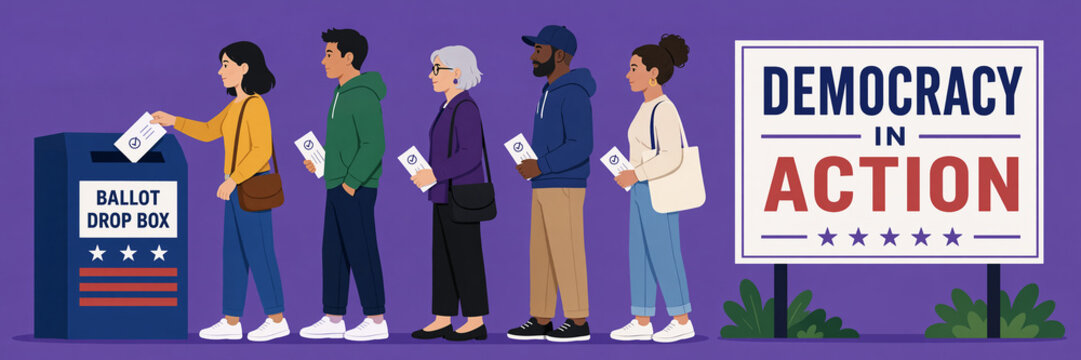 People standing in line to vote at ballot drop box location