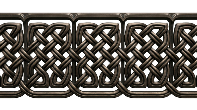 Celtic knot border design in dark bronze metal, intricate woven interlaced pattern, traditional gaelic knotwork trim for decorative framing