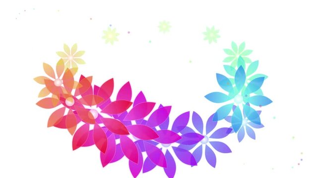 Colorful floral design with rainbow gradient and white background.