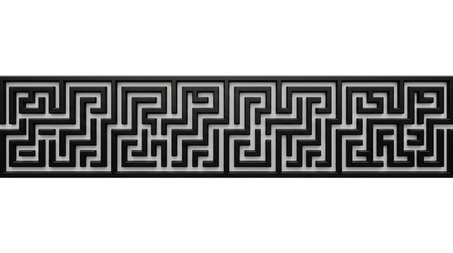 Ancient Greek meander pattern border, black and white geometric fret design, classic labyrinth maze motif for architectural decoration and framing
