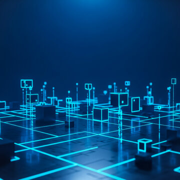 Abstract futuristic digital data network background with glowing cubes and grid, Generative AI
光る立方体とグリッドが広がる抽象的な未来のデジタルデータネットワーク背景、AI生成
