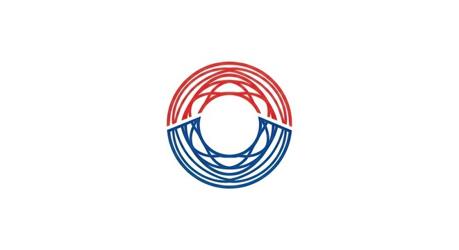 Red and blue circular logo design.