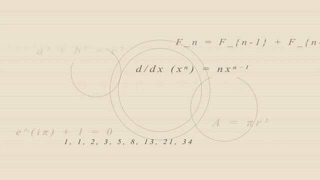 Animated Golden Ratio Formula and Intersecting Circles on Vintage Beige Paper