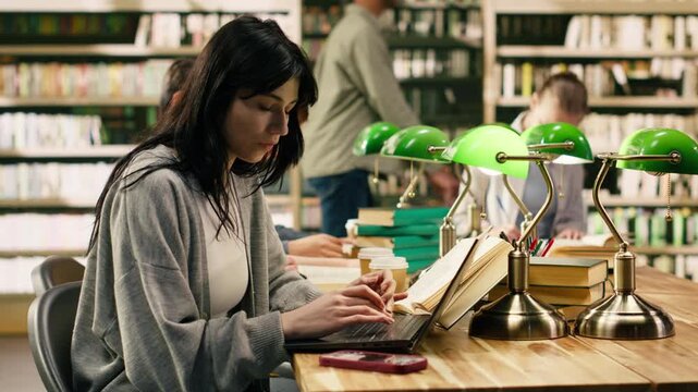 University student getting distracted by notification on phone while studying, loses focus on books, Phone message interrupting concentration during study time, digital distraction.