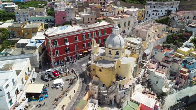 Crystal clear aerial view of Procida island and