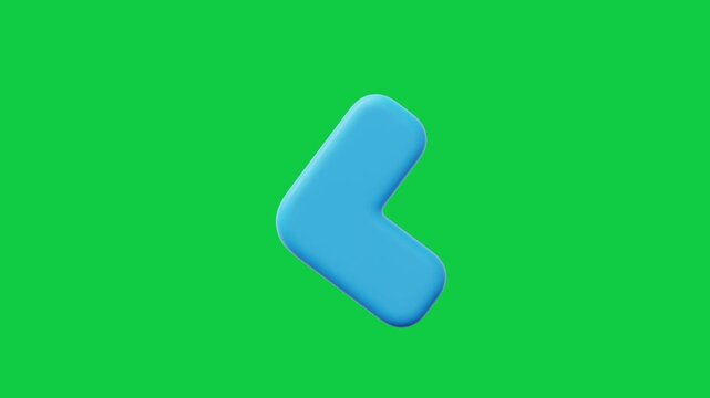Blue Arrow Direction Pointer Animated Icon. Animated 3D styled glossy blue arrow icon pointing left or backward on a chroma key green screen background.