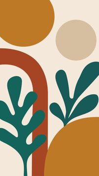 Minimalist Boho Plants Arch Sun Terracotta Abstract Vector Illustration