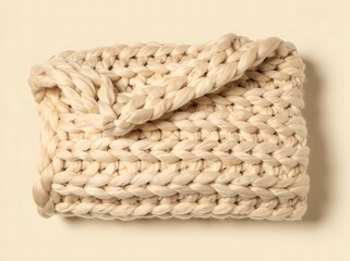 Obraz premium Cozy Handwoven Knitted Blanket in Natural Cream Color for Home Decor and Comfort