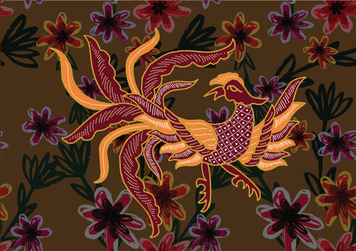 Indonesian Batik motifs with beautiful flora and fauna patterns