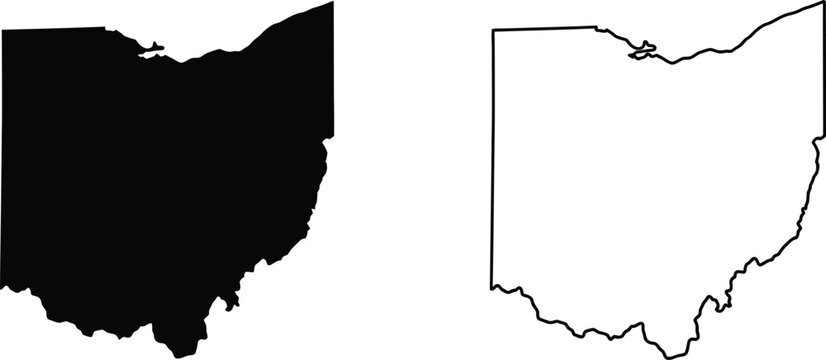 Black silhouette and simple outline map of ohio state in the united states of america