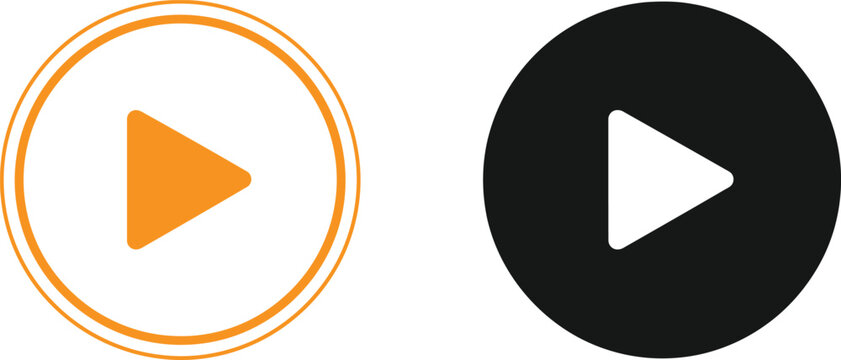 Orange and black circular play button icons for media player interface design