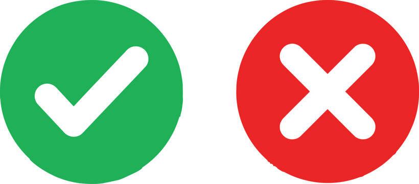 Green check mark and red cross mark symbols for true or false choice
