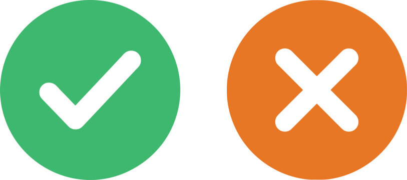 Green check mark and orange cross mark icons for verification and cancel symbols
