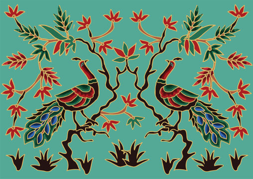 Indonesian Batik motifs with beautiful flora and fauna patterns
