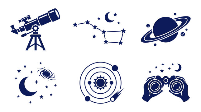 Space exploration icons telescope constellation planet galaxy binoculars solar system