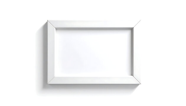 Isolated empty white rectangular picture frame with soft drop shadow, display mockup