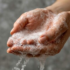 Fototapeta premium A close-up of hands holding soap bubbles against a textured background.