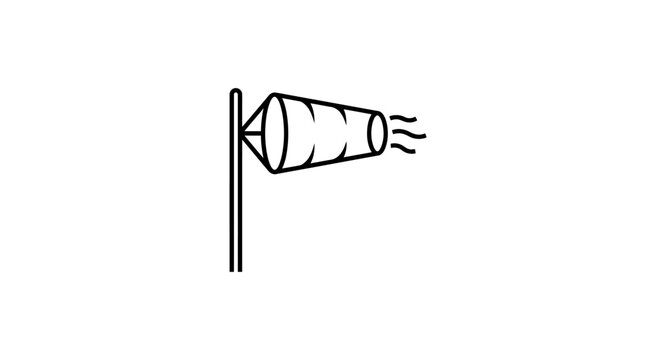 Black and white line drawing of a windsock on a pole
