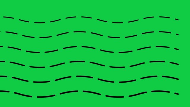Animated black dashed wavy lines pattern on green screen background, for motion dashed, lines wavy pattern