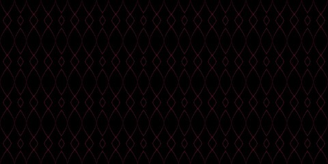 A minimalist dark burgundy wavy oval line mesh seamless pattern over black, striking for luxurious apparel textiles. © MDC