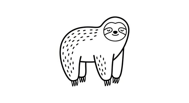 Cute cartoon sloth standing still.