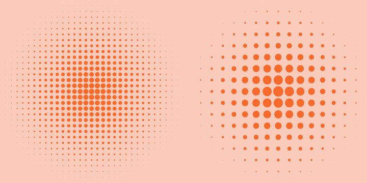 Halftone circle dotted frame circularly distributed set. Abstract dots logo emblem design element. Round border Icon using random halftone circle dot texture. Half tone circular background pattern.