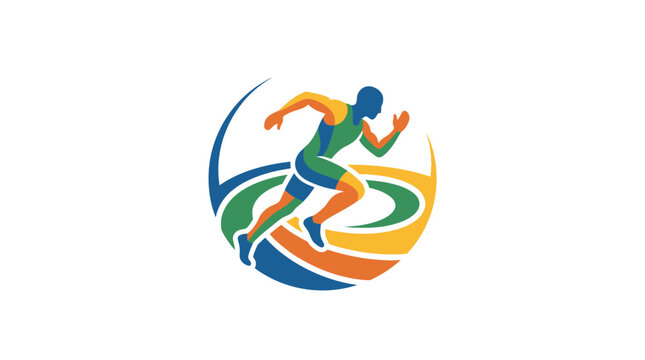 Abstract colorful circular logo of a runner in motion.
