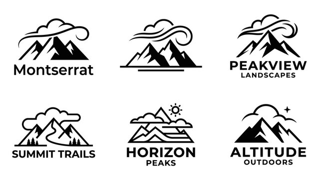 Mountain Logos With Text and Icons.