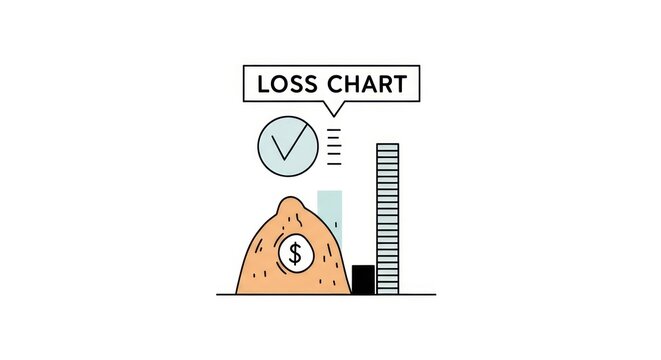 Financial loss chart with money bag.