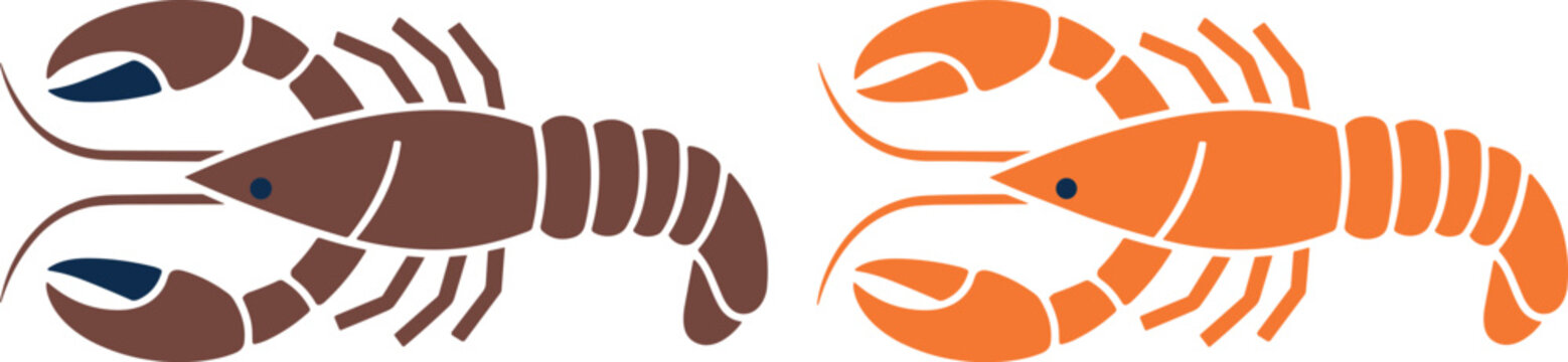 Flat Cartoon Lobster and Crayfish Vector Illustration Set Featuring Brown and Orange Crustaceans for Seafood Restaurant Menus and Ocean Life Graphic Designs