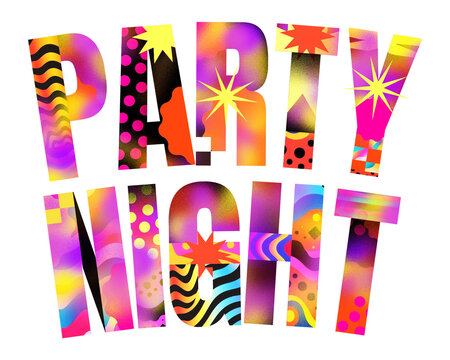 Party Night word png psychedelic art font, transparent background