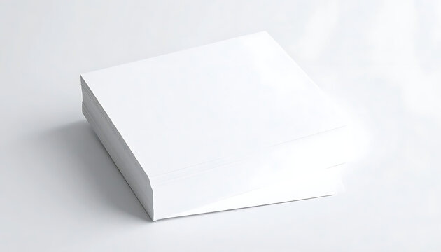 Isolated square white paper stack mockup for branding, product packaging design display, empty card template
