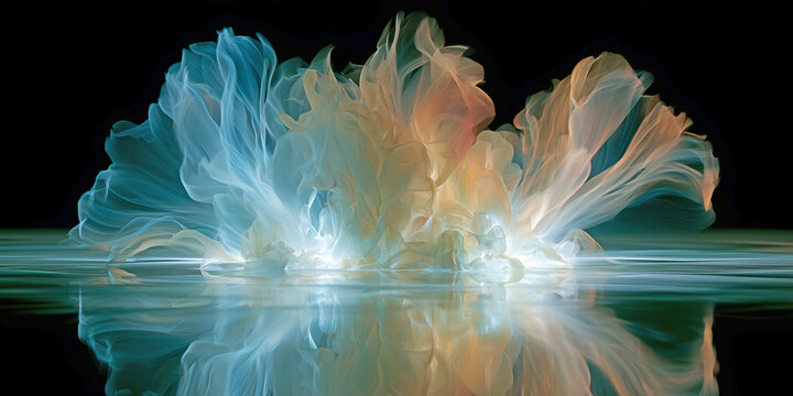 The Mirror‑Smoke Bloom: Blue Fire, White Drift, and Embered Clouds, ai generated.