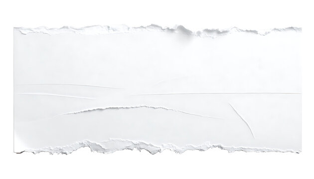 Isolated torn paper strip with ragged edges, horizontal blank document piece for text overlay, scrap element