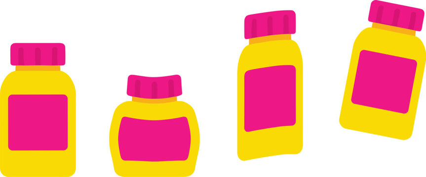 Pixel Art Illustration Of Yellow And Pink Plastic Containers Against A Plain White Background