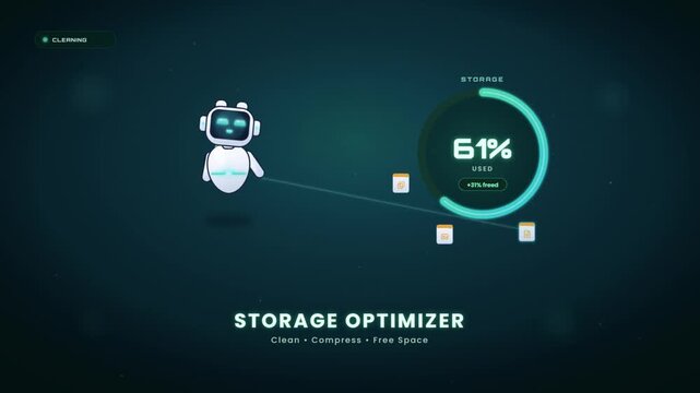 AI robot assistant frees up storage space by cleaning and compressing files in optimizer app
