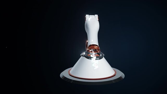 Precision servos maneuver a fragile glass tube containing synthetic genes. The sophisticated optical scanner sweeps rhythmically across the data.