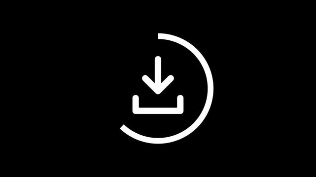 Minimalist White Download Icon Animation on Black Background
