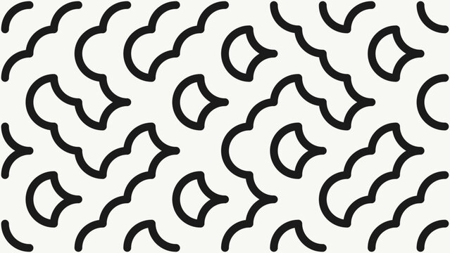 Curved abstract geometric vector line maze background in black and white