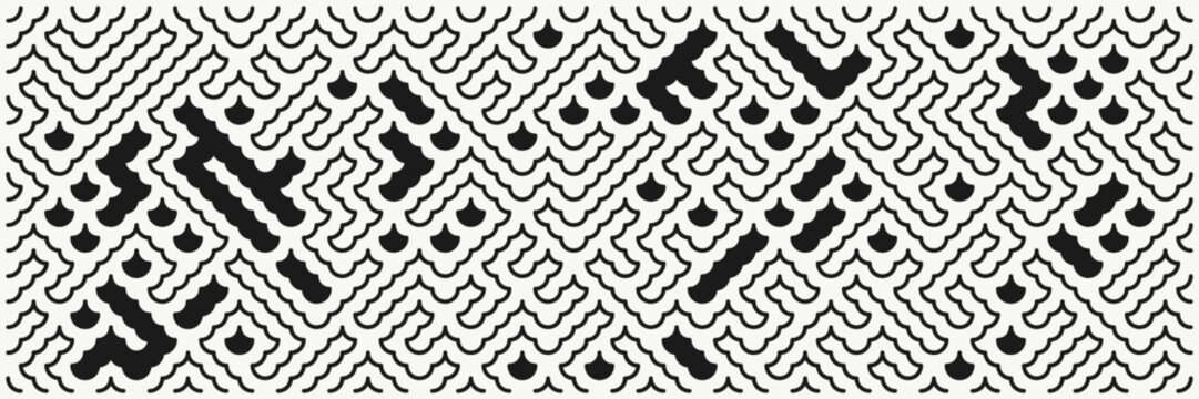 Seamless abstract geometric vector maze pattern in black and white
