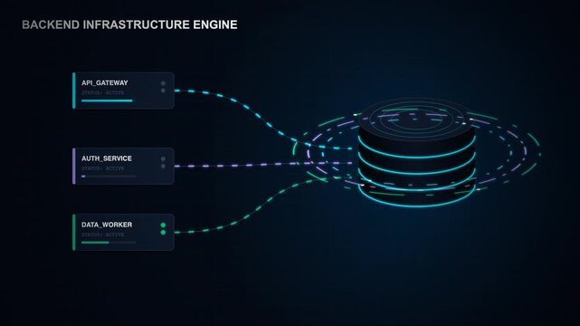 Backend infrastructure engine displaying digital data flow architecture