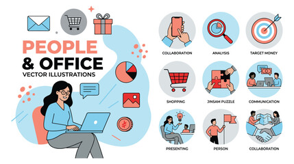 Fototapeta premium People and office business vector illustration collection for collaboration and management.